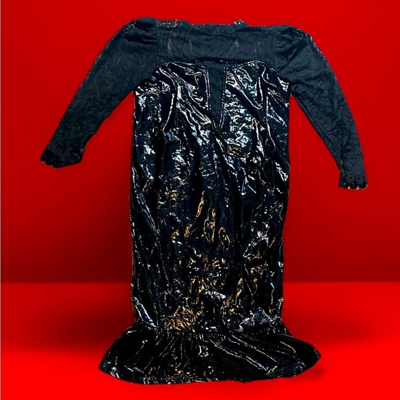 Black Sissy CD Goth Latex Look mermaid sheer Midi Dress Medium Stretch Plus XL - Picture 6 of 6